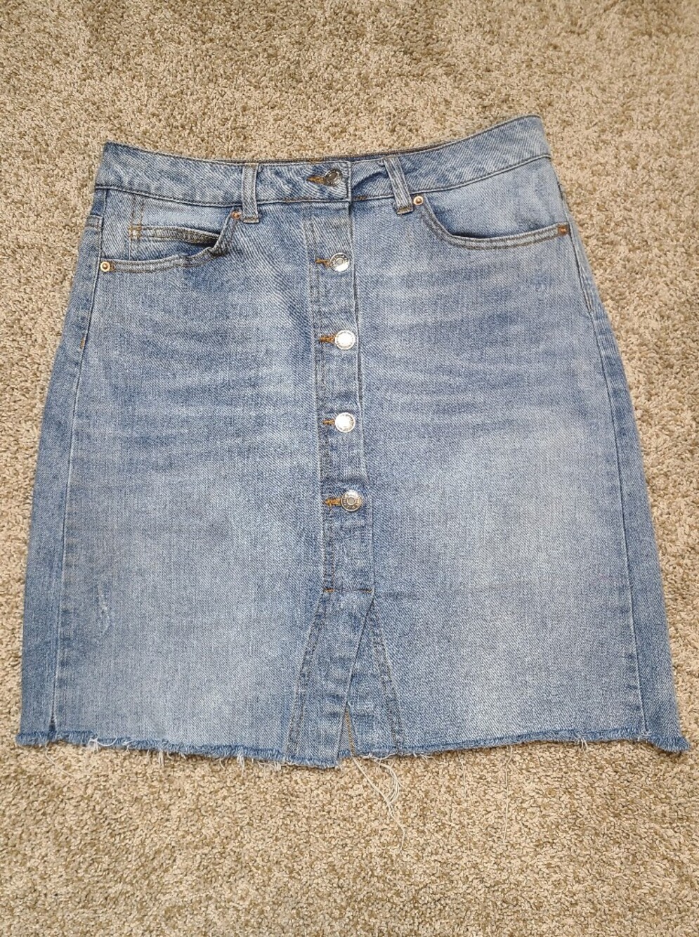 Wild Fable Button Down Denim Skirt Raw Frayed Hem